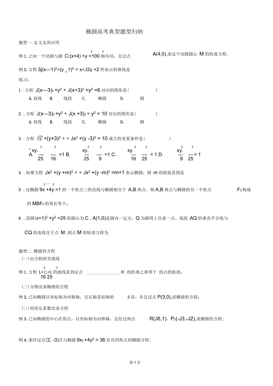 椭圆高考典型题型整理_第1页