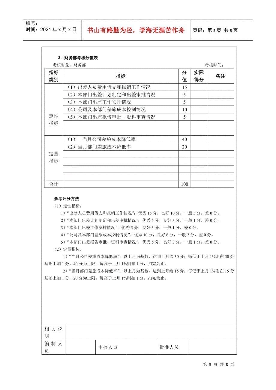 差旅管理考核以及考核方法_第5页