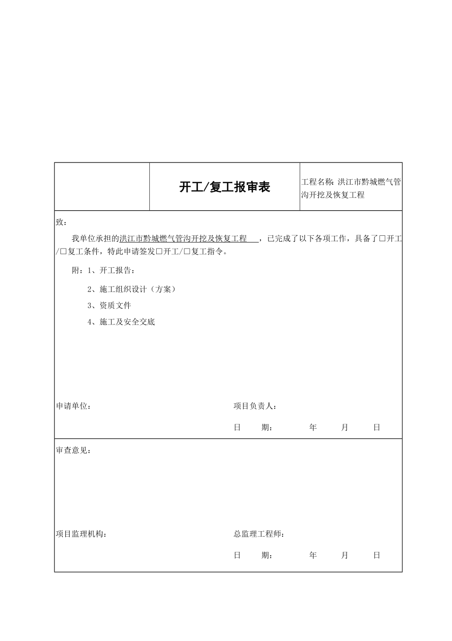 洪江市黔城燃气管沟开挖及恢复工程燃气管沟开挖施工资料_第1页