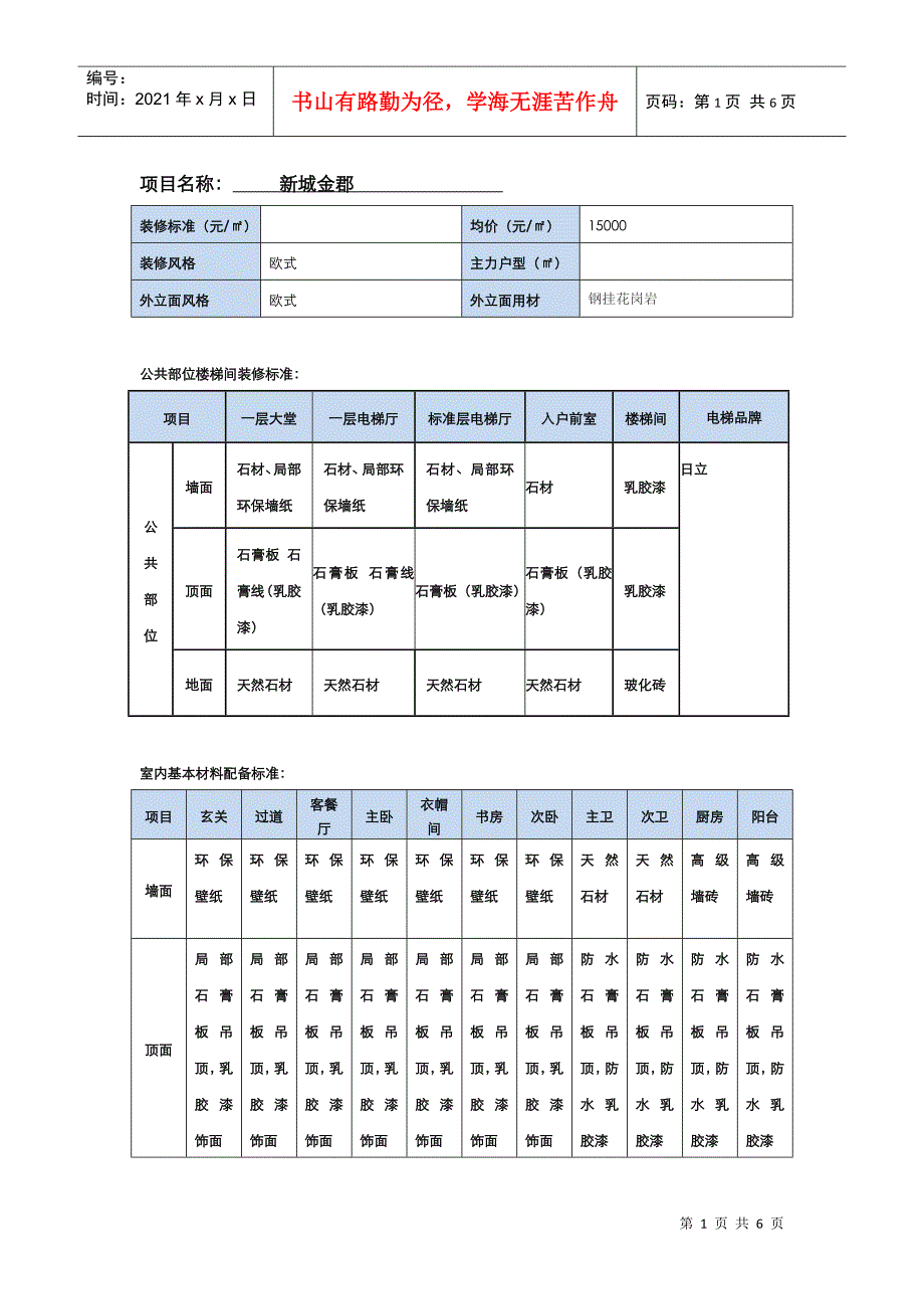 新城金郡&#183;装修标准_第1页