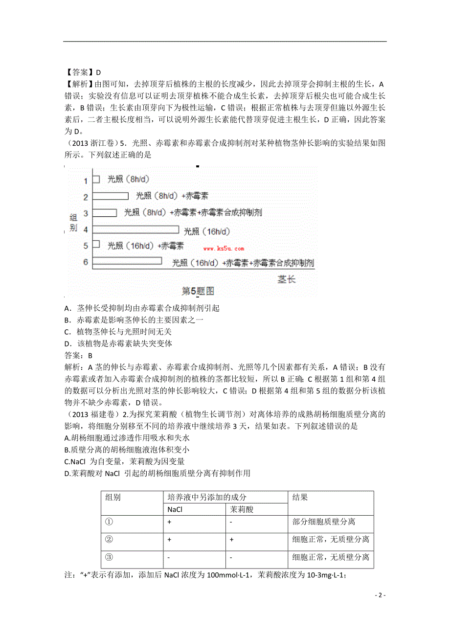 高考生物真题试题分章汇编动植物的稳态第三章植物的激素调节含解析新人教版必修3_第2页