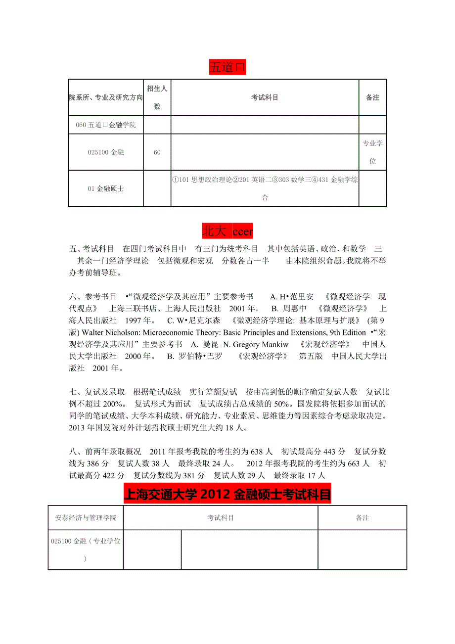 各大名牌大学的初试对比--参考资料.doc_第1页