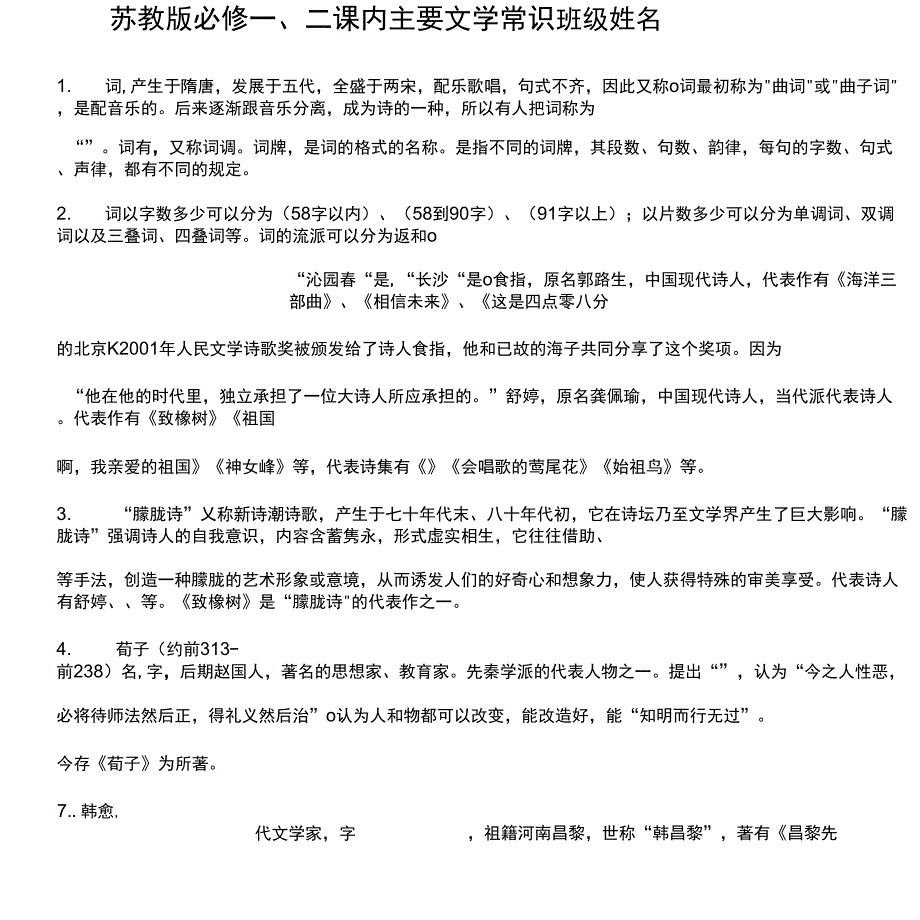 苏教版必修一、二课内主要文学常识(立光)_第1页