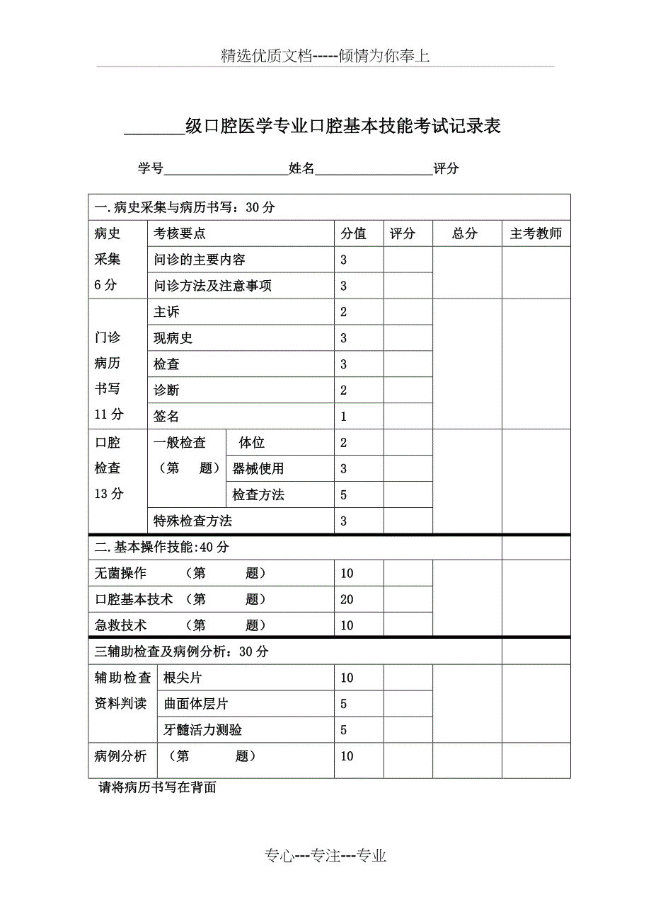 口腔基本技能考核评分表(共5页)_第1页