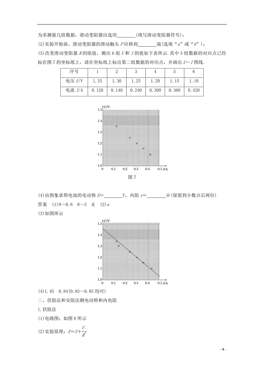 （京津琼鲁专用）2018-2019学年高中物理 第二章 恒定电流 10 实验：测定电池的电动势和内阻学案 新人教版必修2_第4页