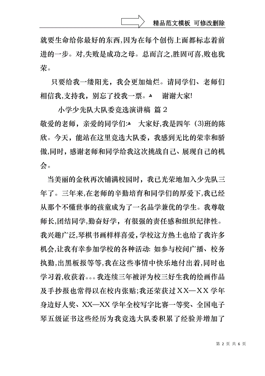 小学少先队大队委竞选演讲稿范文5篇_第2页