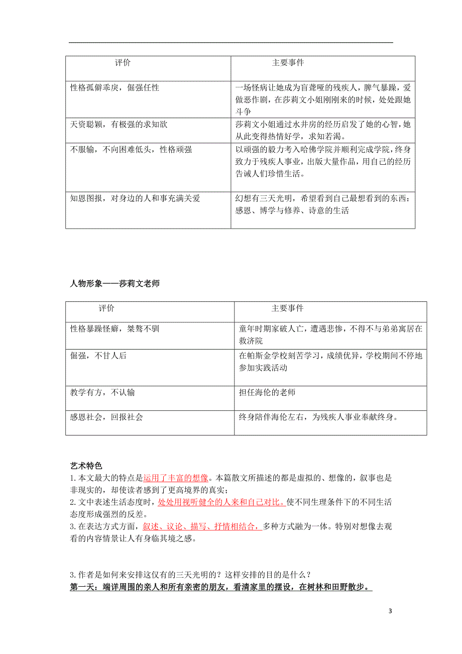 广东省中考语文一轮复习名著阅读《假如给我三天光明》知识要点_第3页