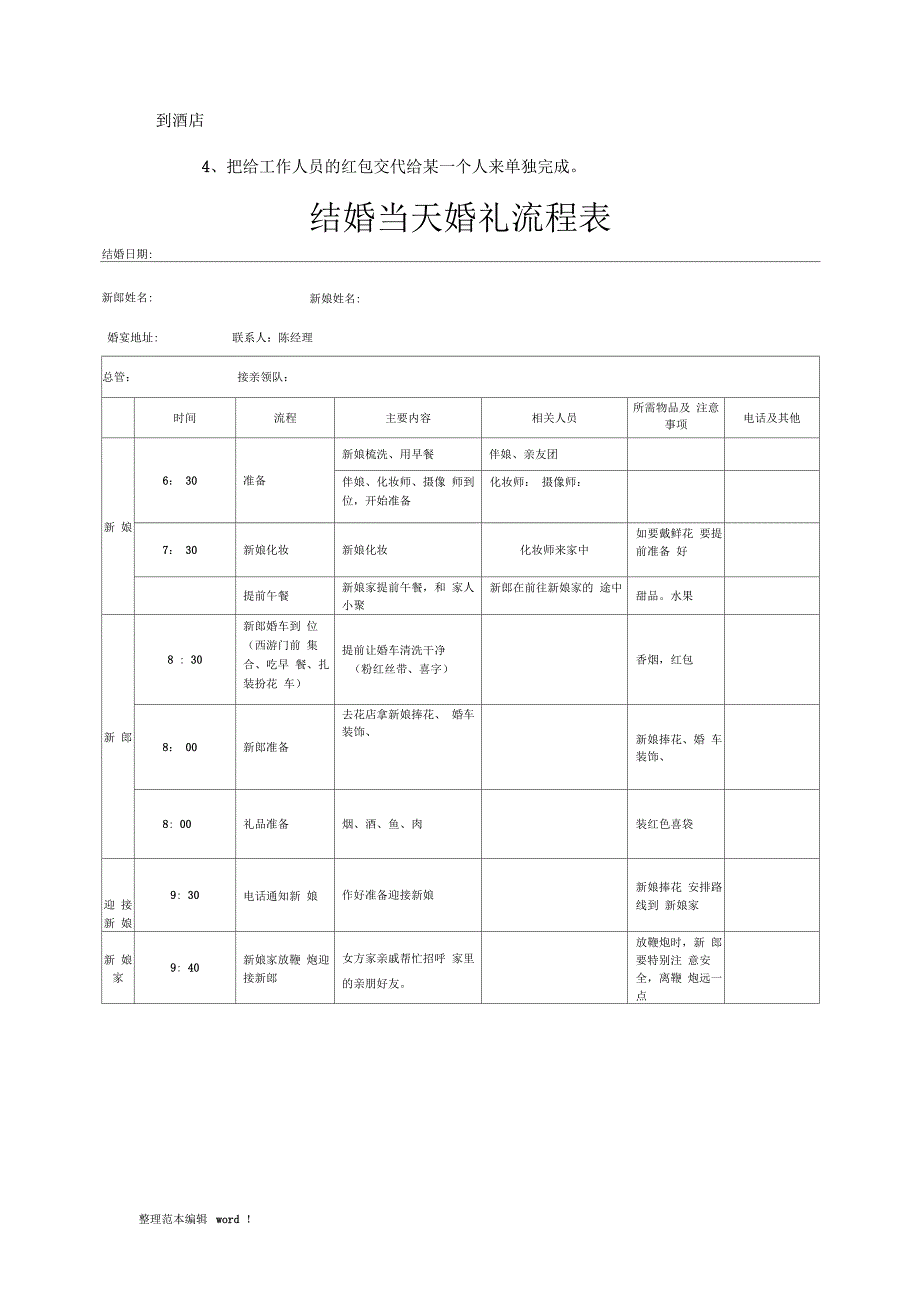 婚礼当天人员安排及流程_第4页