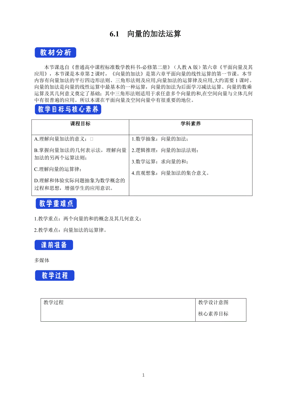 6.2.1 向量的加法运算 教学设计.docx_第1页