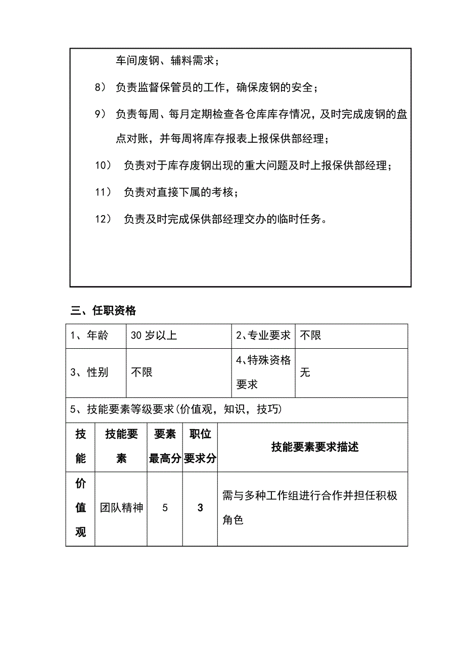 保供部废钢料场主管职位说明书_第2页