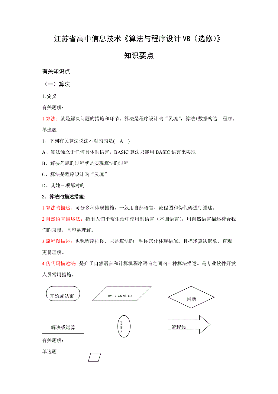 信息重点技术算法与程序设计知识要点_第1页