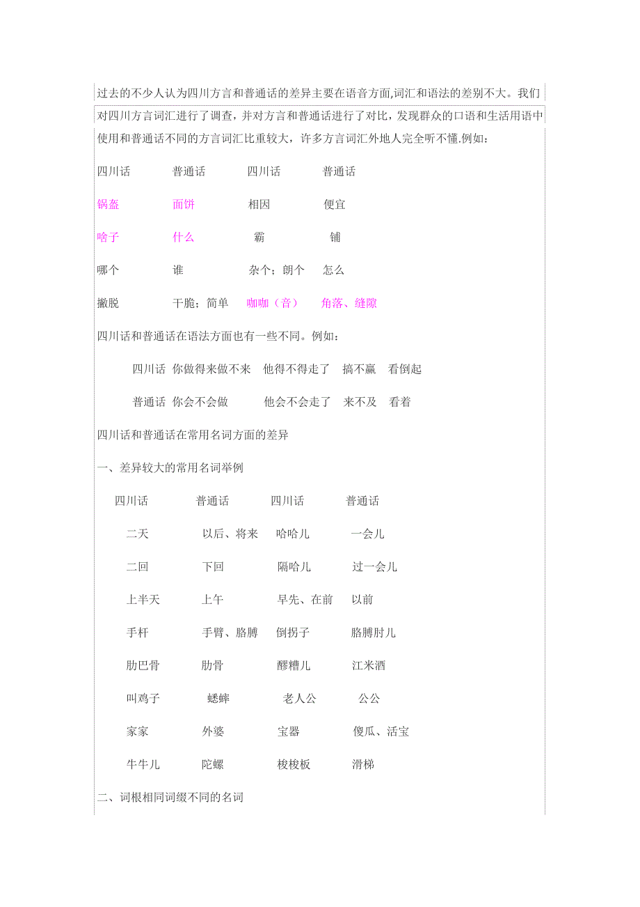 四川话与普通话的各种区别4466_第1页