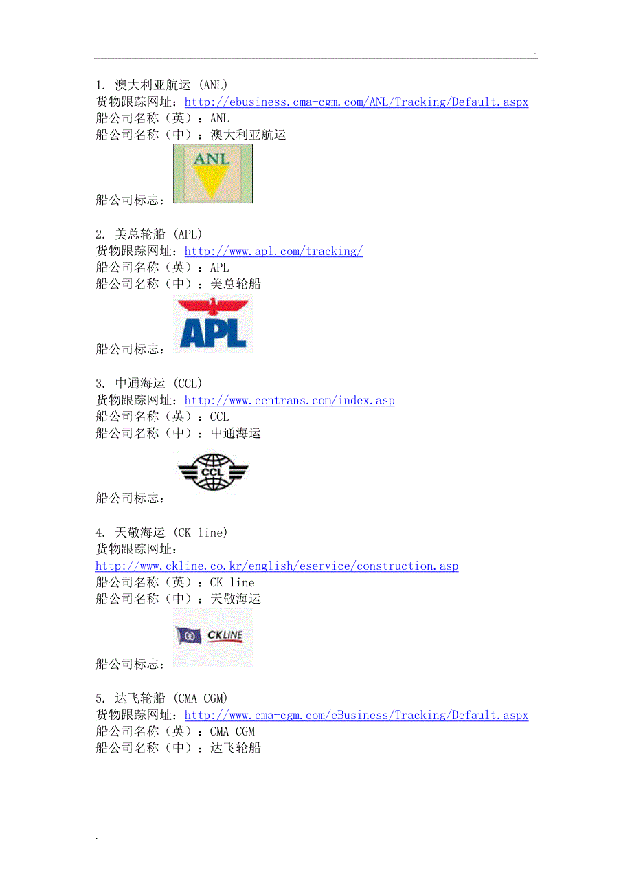 各船司货物跟踪查询网址_第1页