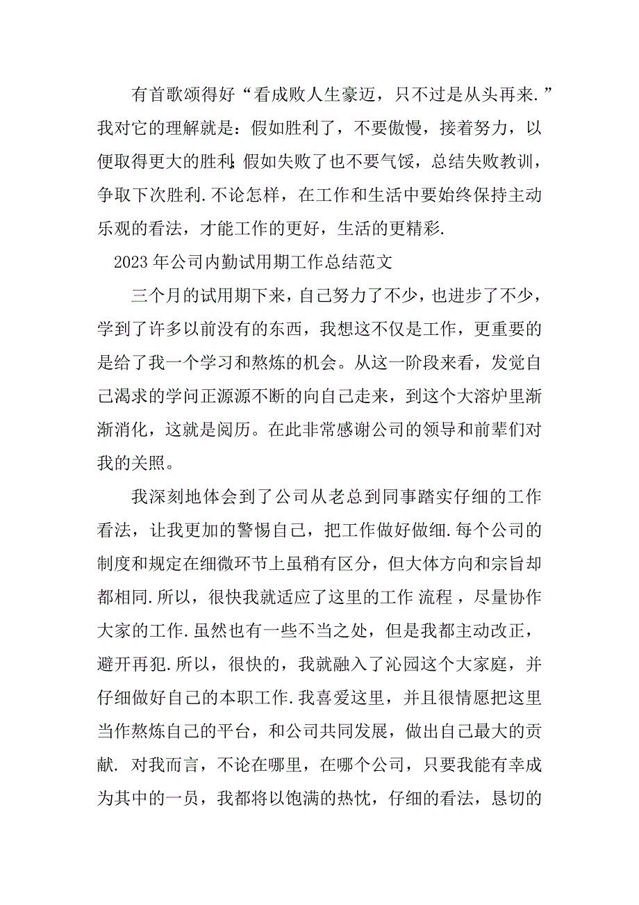 2023年内勤试用期工作总结（优选篇）_第4页