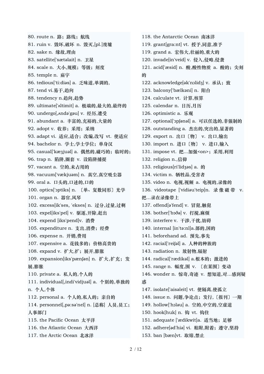 大学英语四六级高频词汇(带翻译)700_第2页