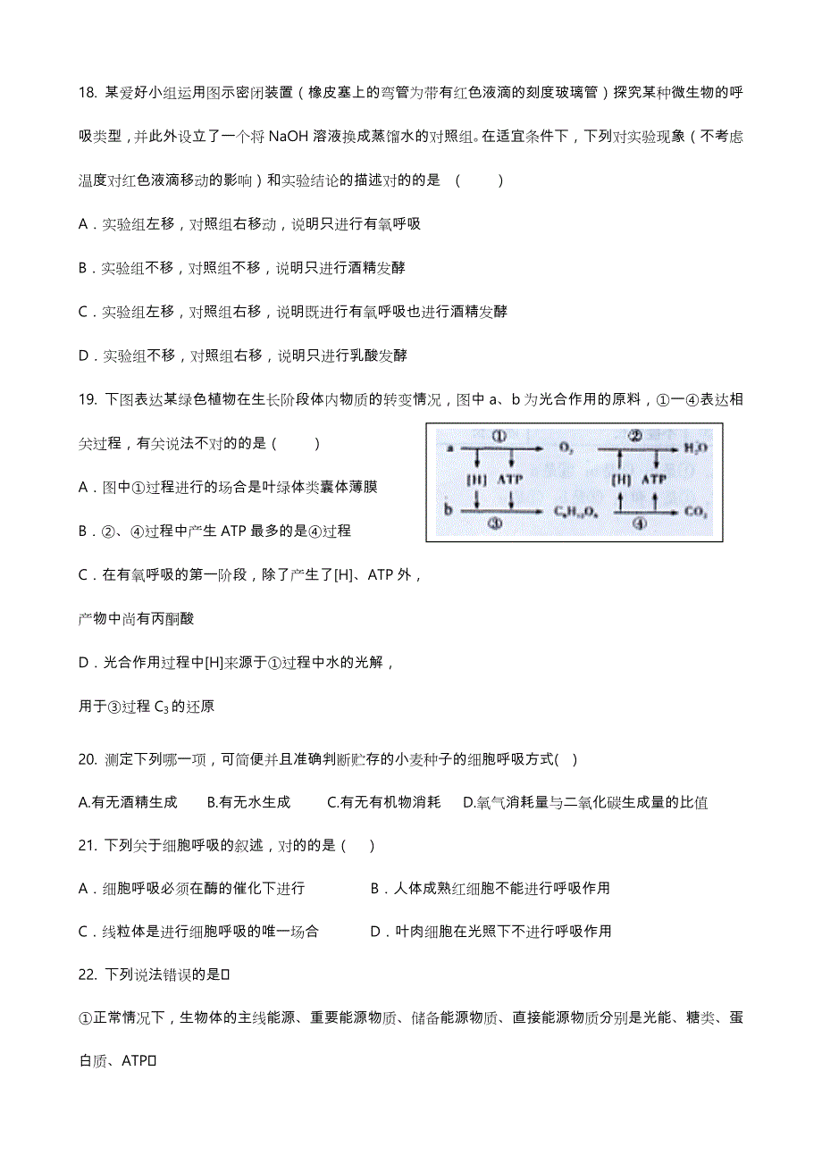 呼吸作用与光合作用专项练习和答案_第4页