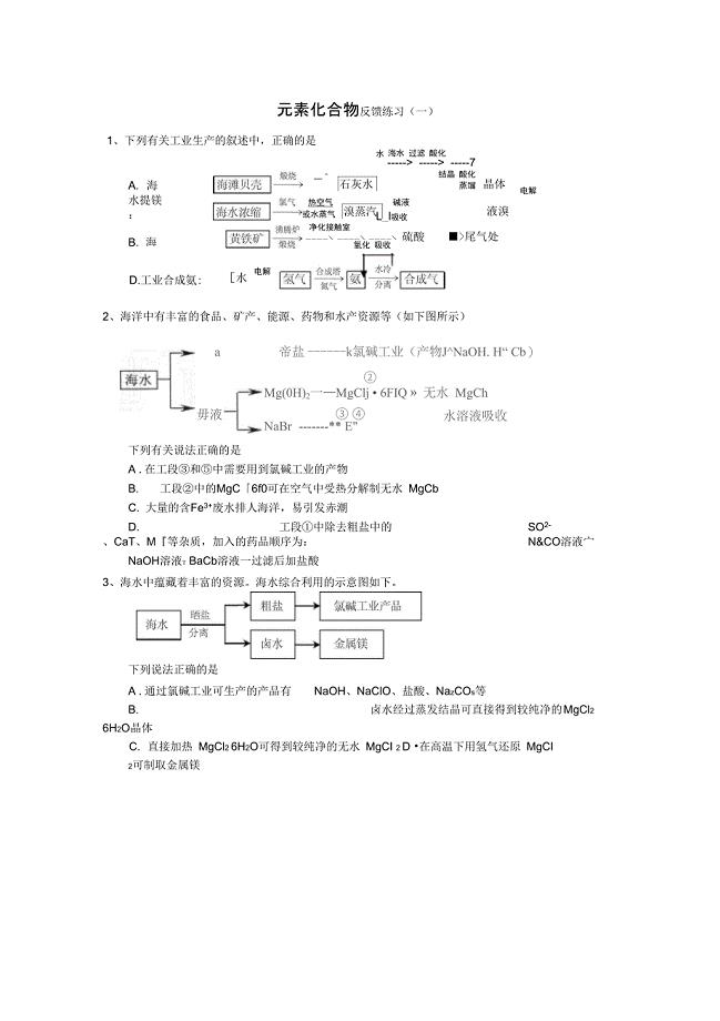 024元素化合物反馈练习(一)