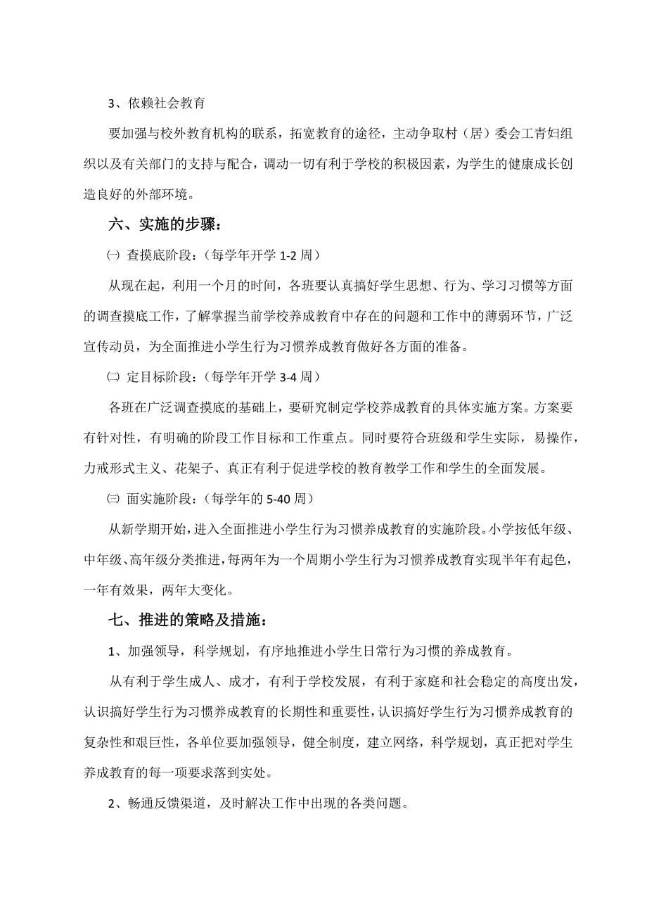 小学生行为习惯养成教育校本教材实施方案_第5页