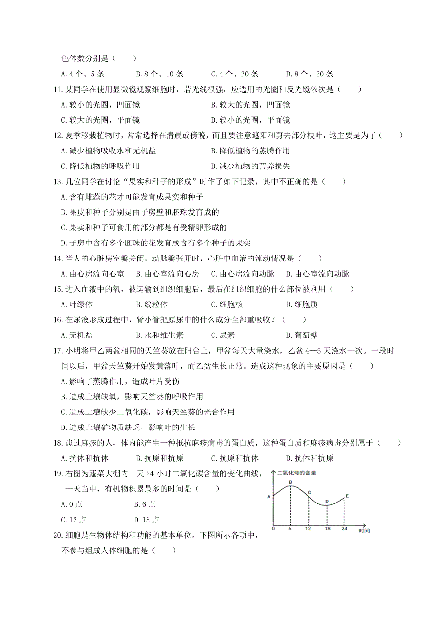 九年级学业水平模拟试题（一）生物试题_第2页