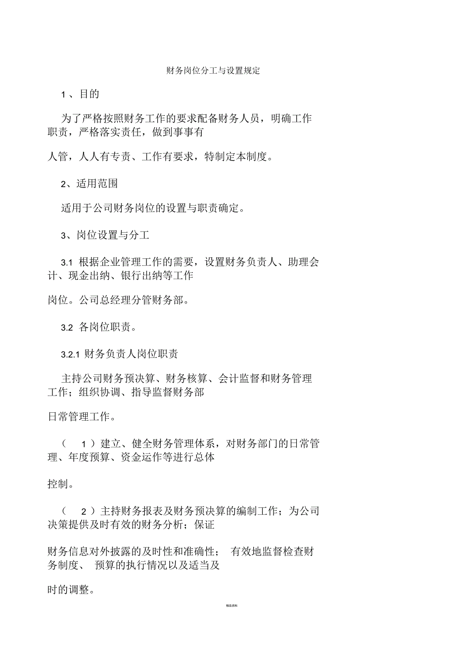 财务岗位分工与设置规定_第1页