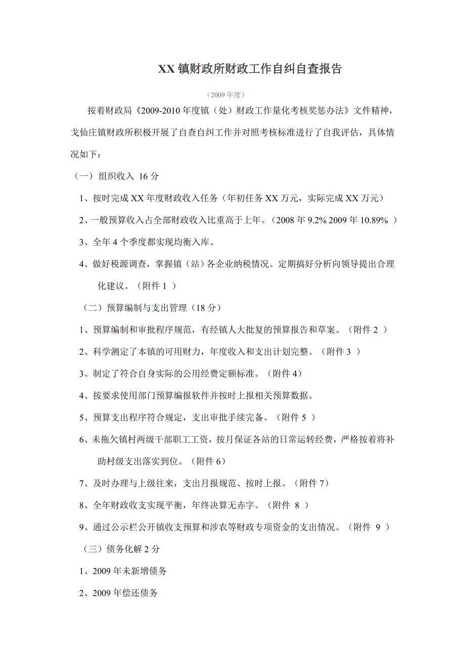 XX镇财政所财政工作自纠自查报告_第1页