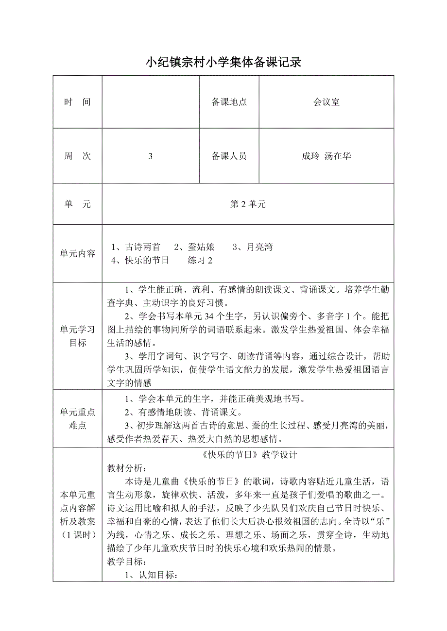 苏教版二年级语文下册第2单元集体备课_第1页