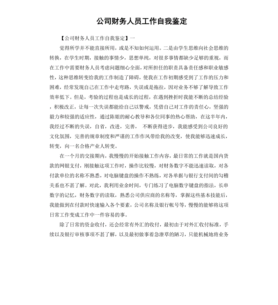 公司财务人员工作自我鉴定_第1页