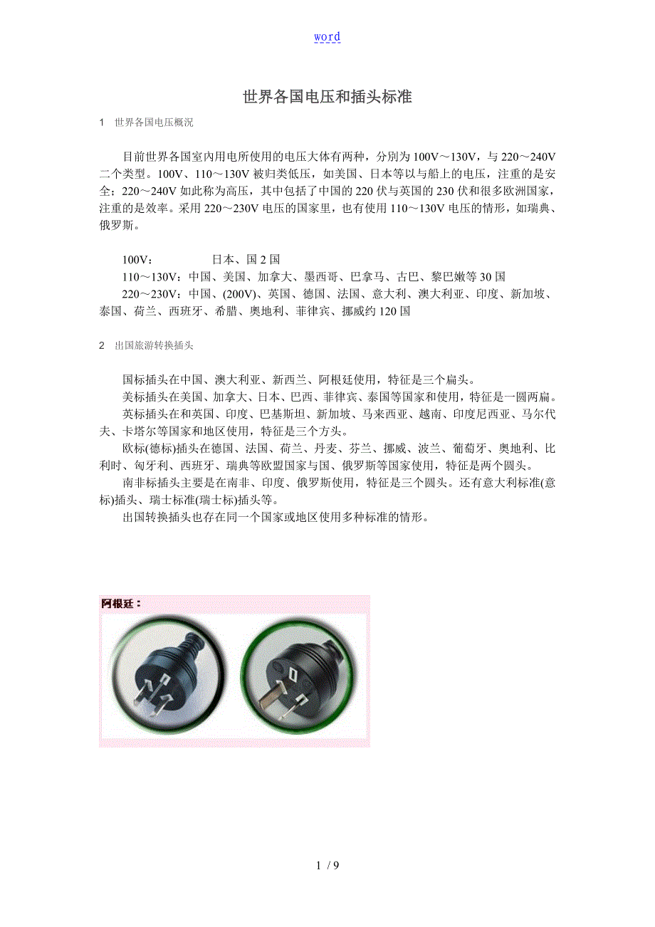 世界各国插头实用标准_第1页