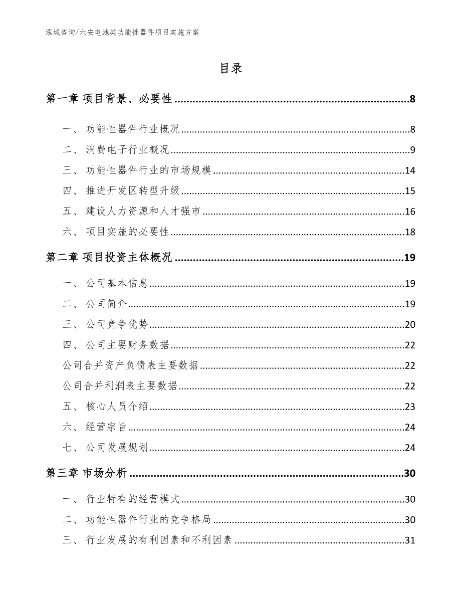 六安电池类功能性器件项目实施方案（模板参考）_第1页