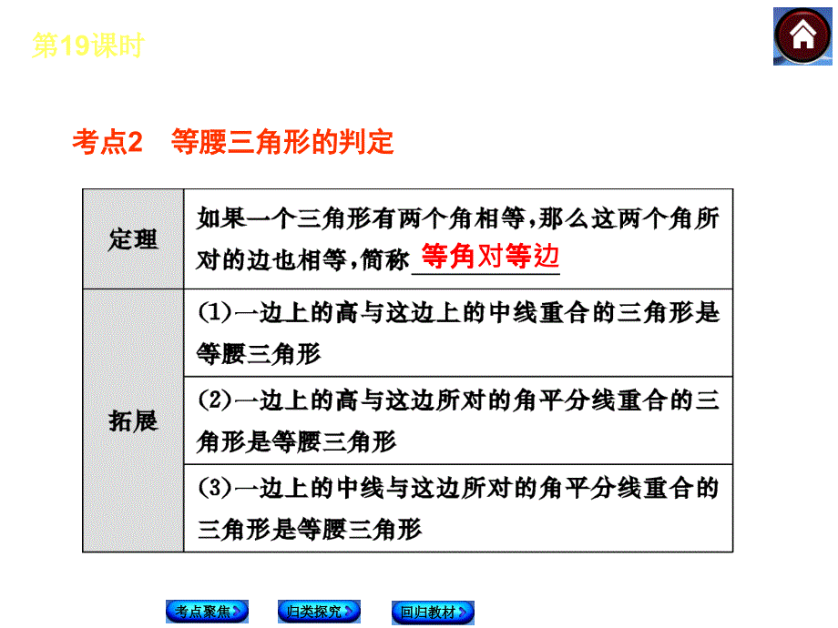 中考复习方案人教版数学中考总复习课件考点聚焦归类探究回归教材第19课时等腰三角形共32张PPT_第4页