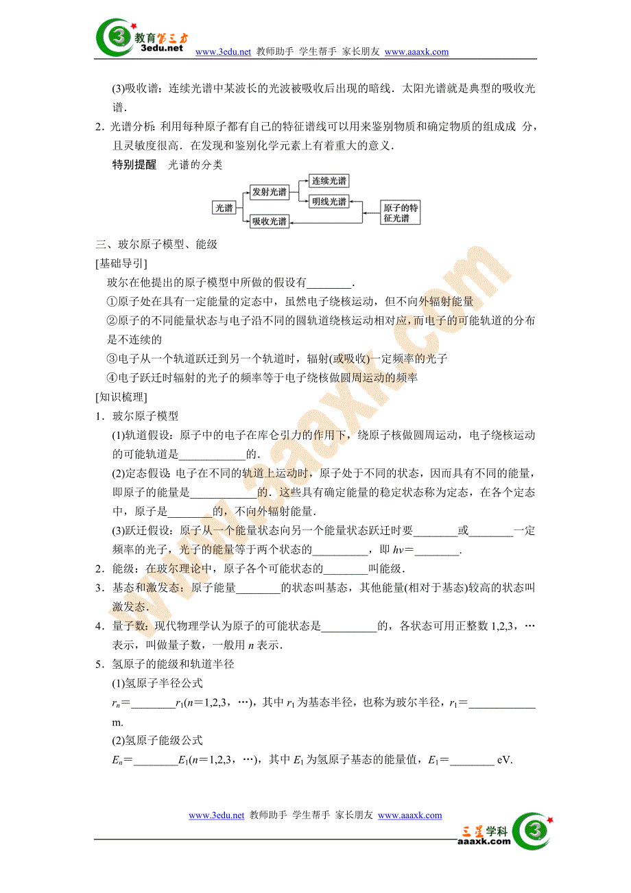 2013届高考物理基础复习教案39【原子结构 氢原子光谱】.doc_第2页