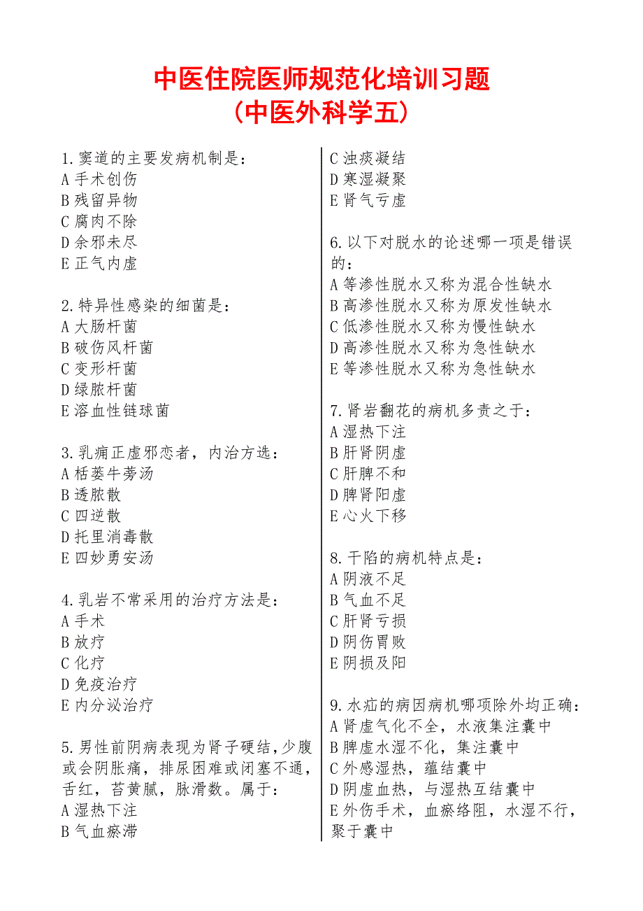 16中医规培—中医外科学习题5详解_第1页