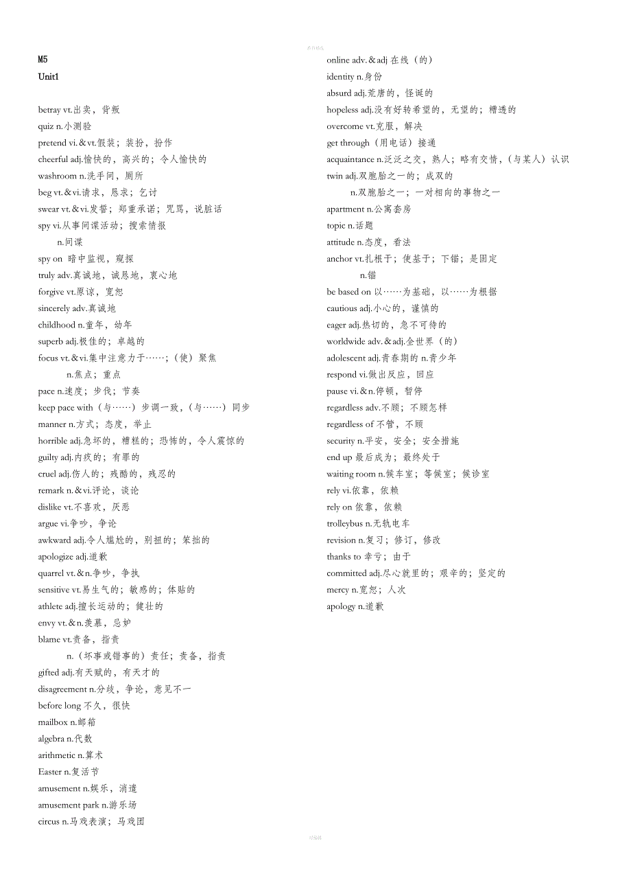 牛津高中英语模块五单词表.doc_第1页