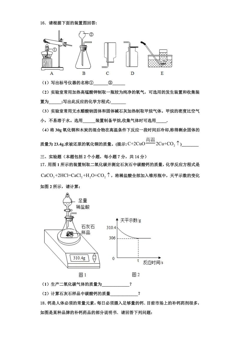 2022-2023学年广东省广州市绿翠现代实验学校九年级化学第一学期期中学业质量监测模拟试题含解析.doc_第5页