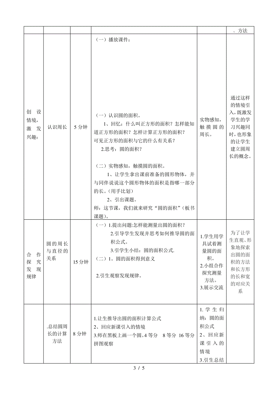 圆的面积教学设计表_第3页