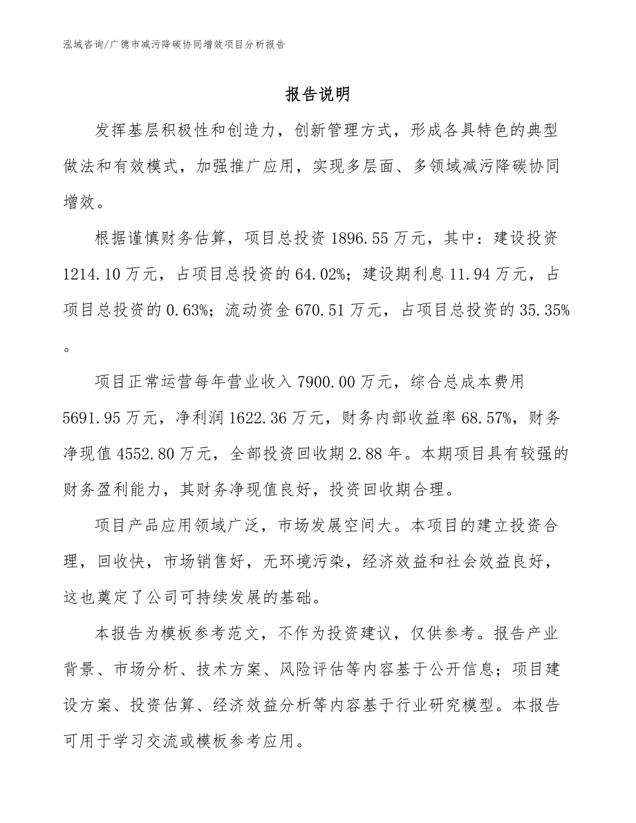 广德市减污降碳协同增效项目分析报告_模板范文_第2页