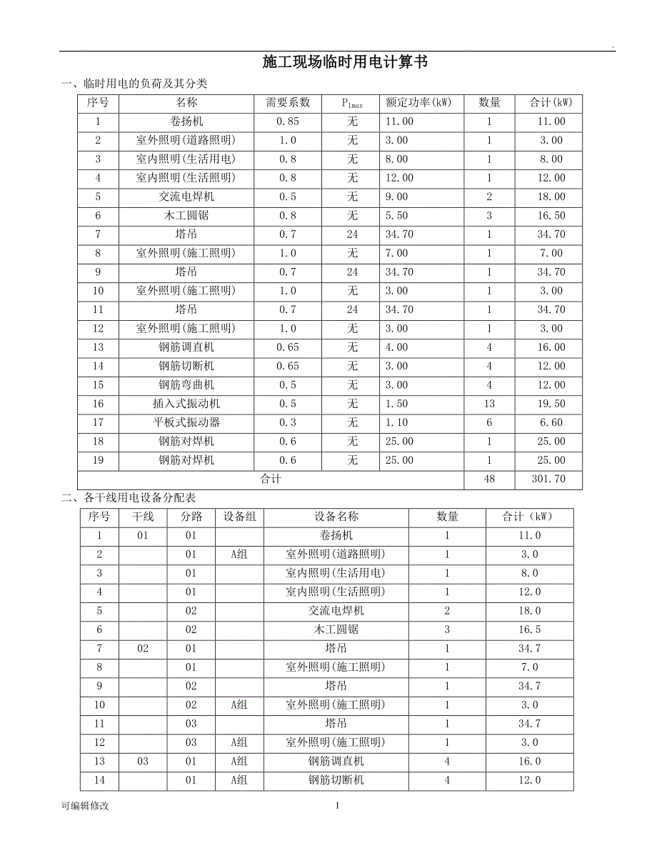 施工现场临时用电设计计算书通用计算式.doc_第1页