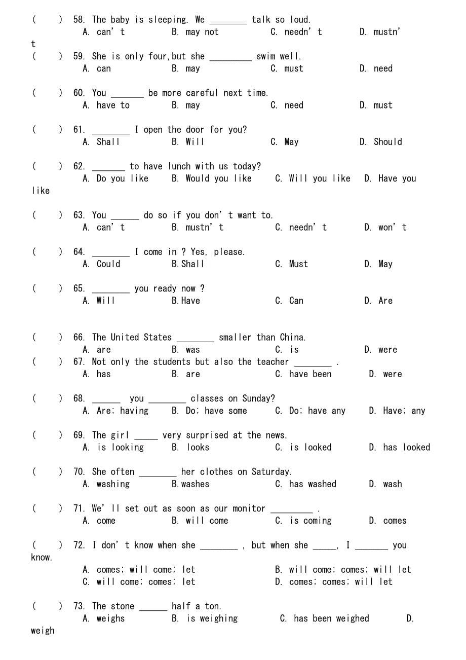 初中英语基础语法综合测试题(DOC 7页)_第5页