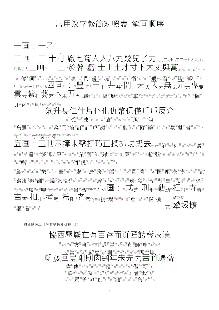 常用汉字繁简对照表——笔画顺序_第1页