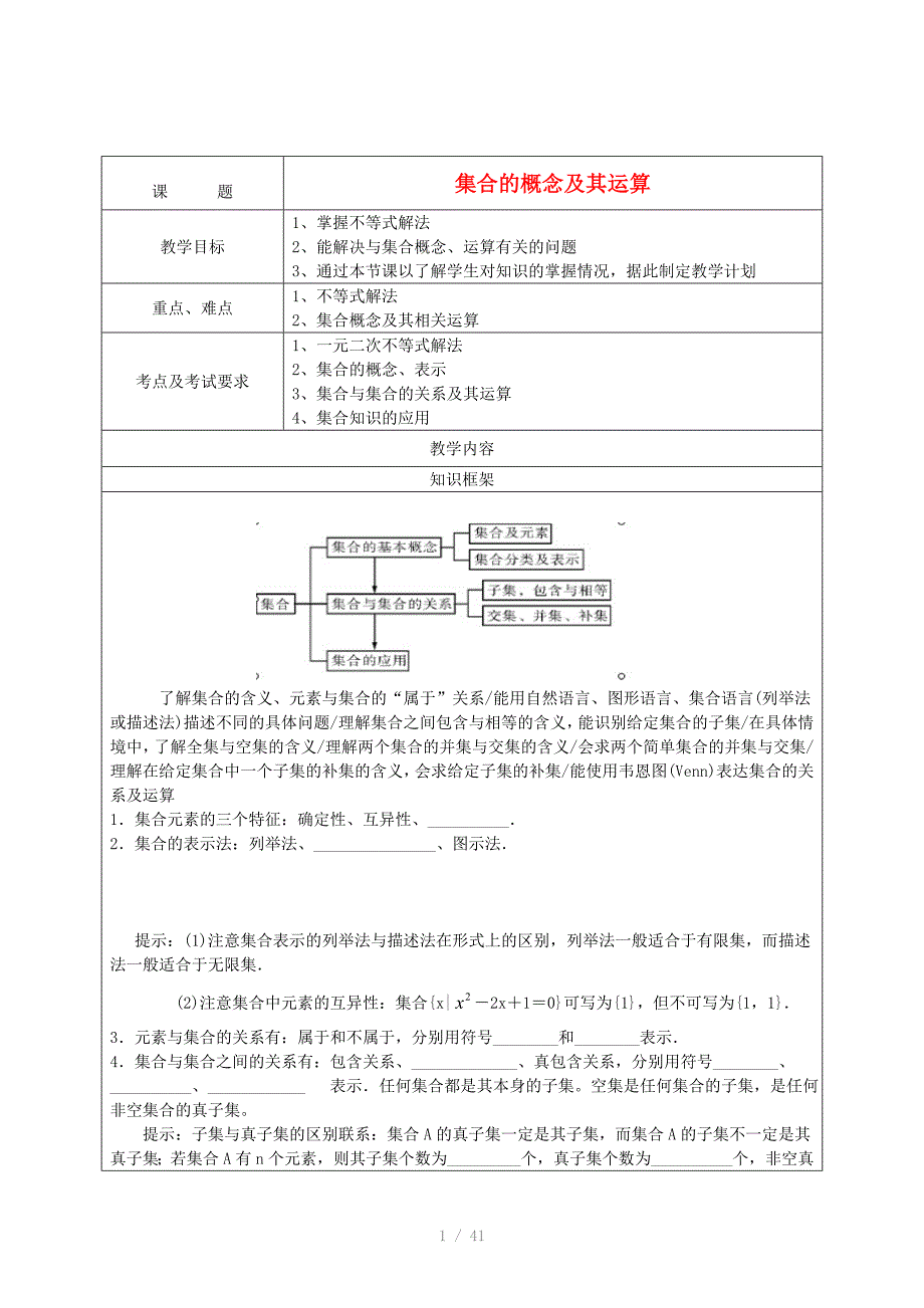 高中数学第一章集合与函数个性化辅导讲义新人教A版必修_第1页