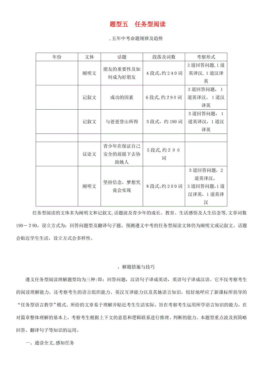 【中考命题研究】(遵义)中考英语-题型专项突破-题型五-任务型阅读练习_第1页