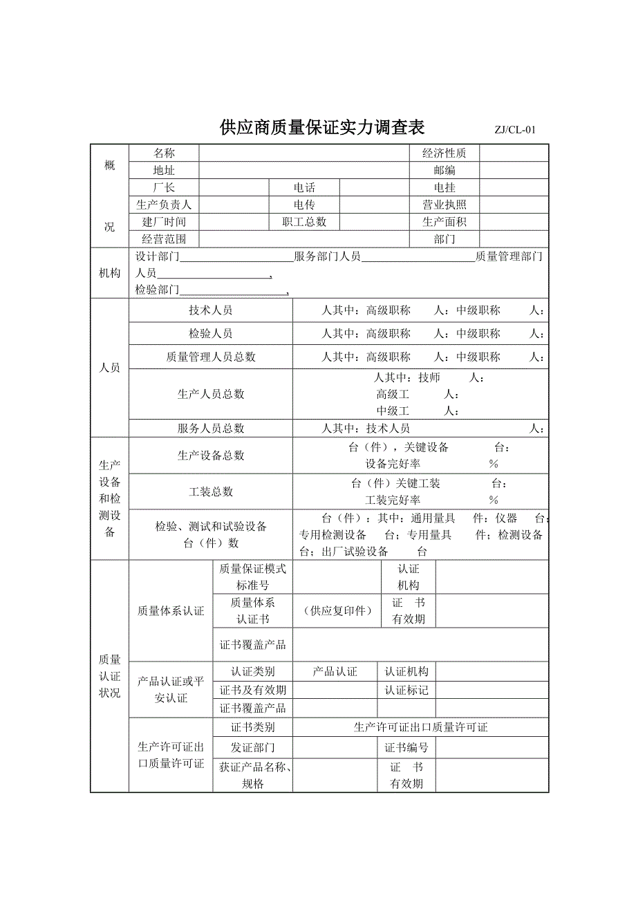 供应商质量保证能力调查表_第1页