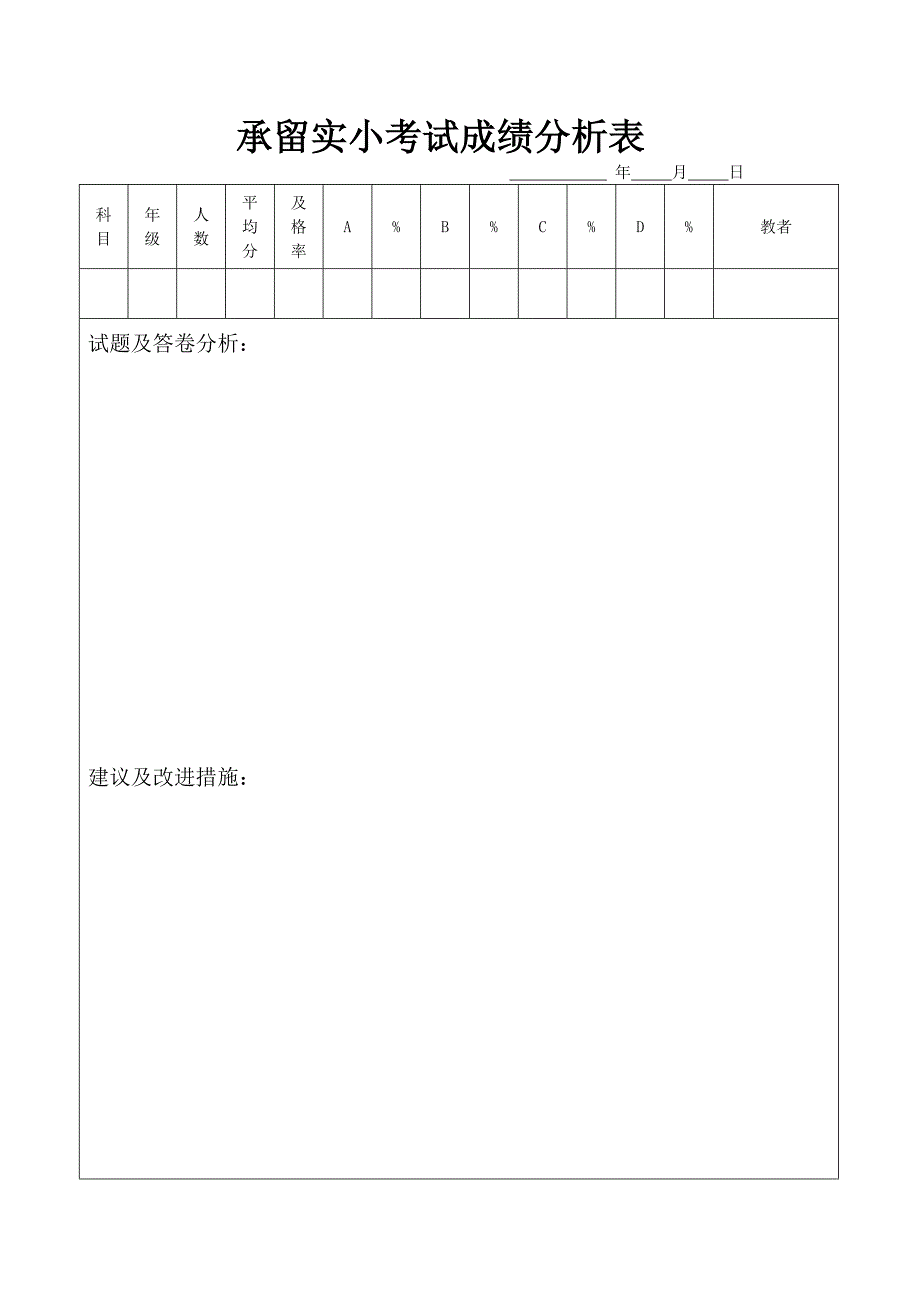 承留实小考试成绩分析表_第1页