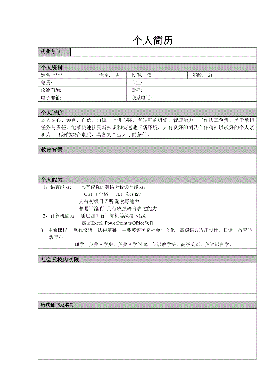 全套个人简历模板_第1页