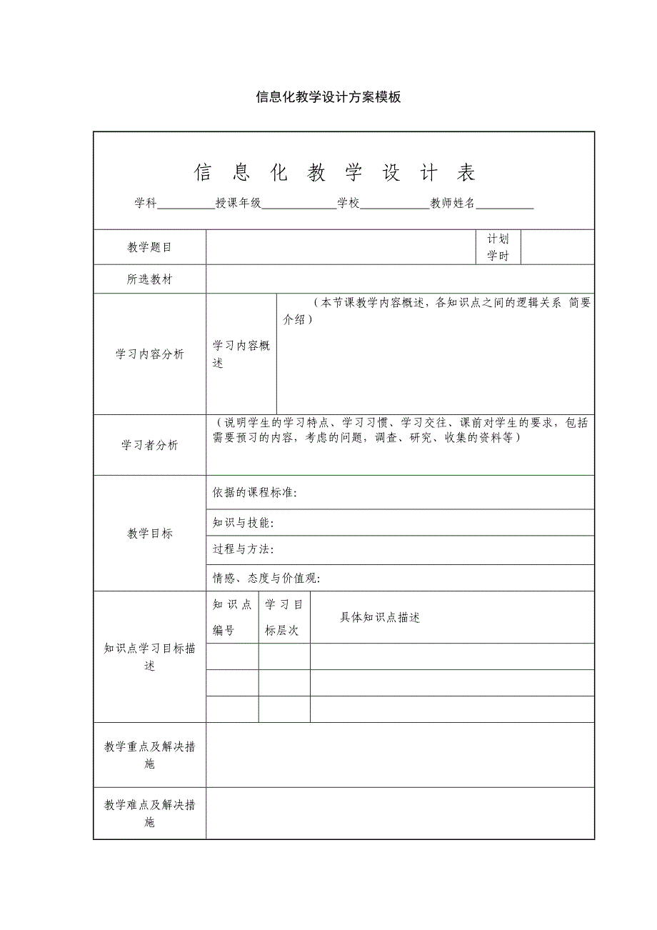 《信息化教学设计方案》模板_第1页