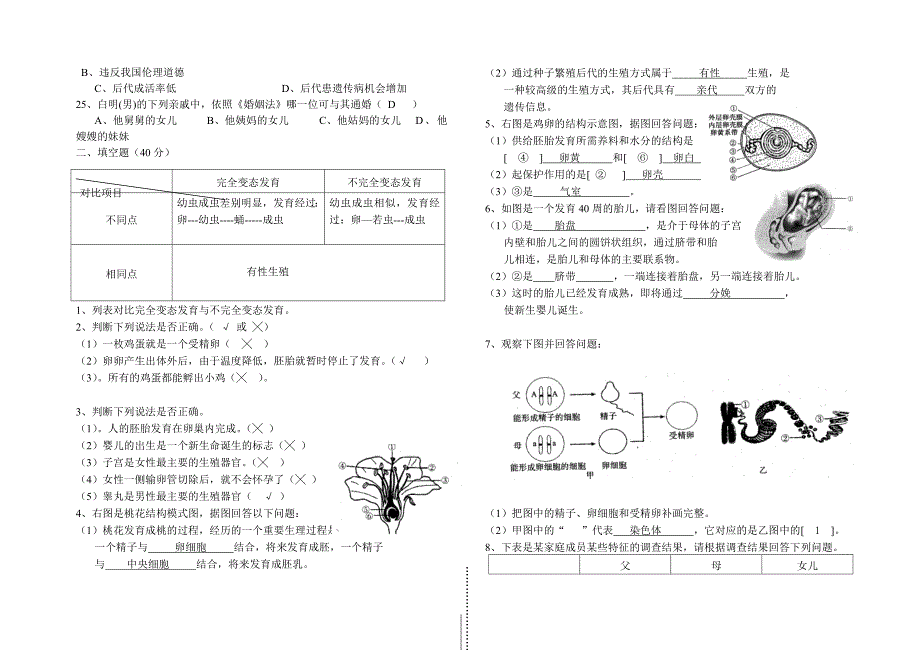 秀山中学八年级生物月考试卷_第2页