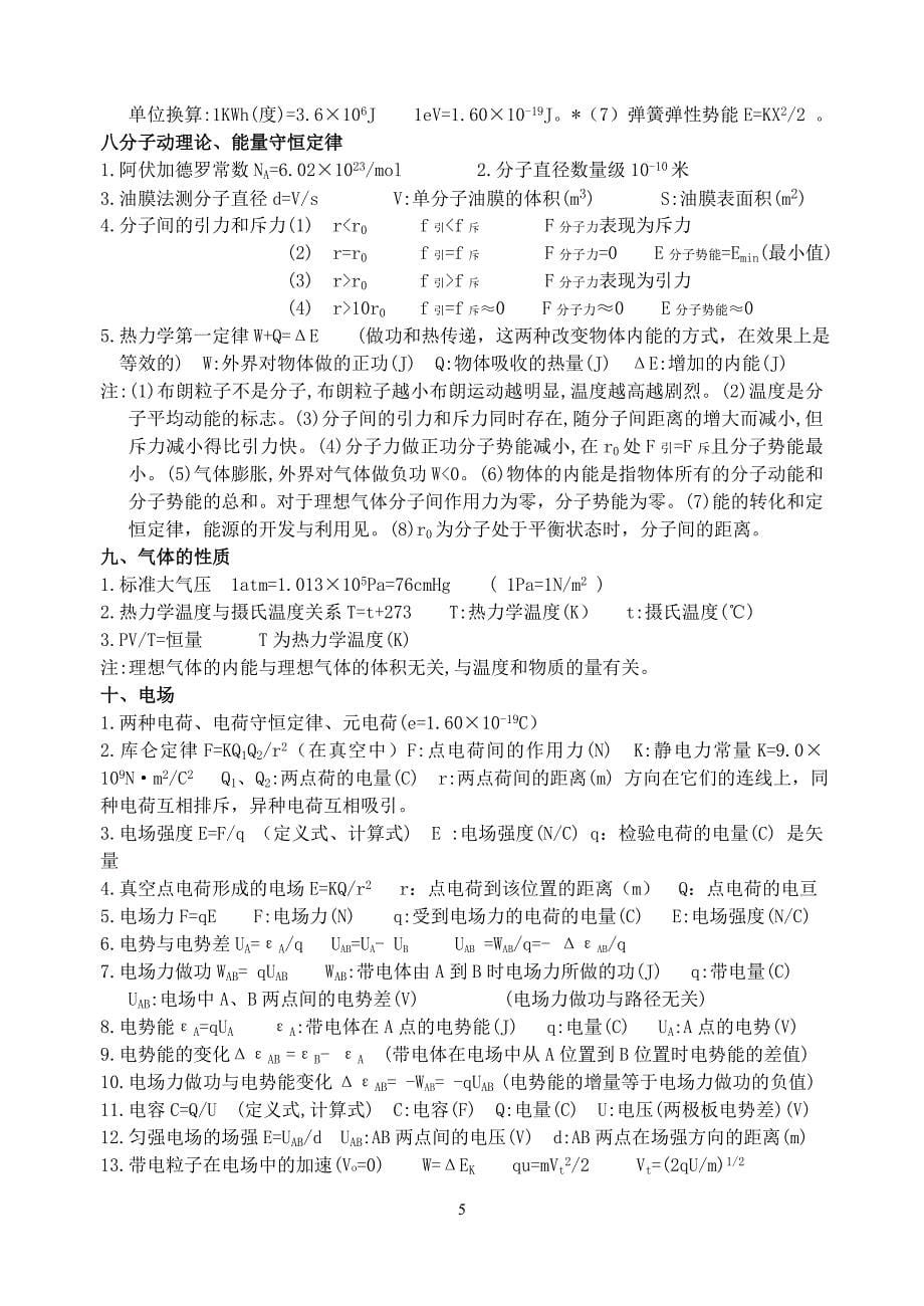 高中物理基本概念、定理、定律、公式（表达式）总表.doc_第5页