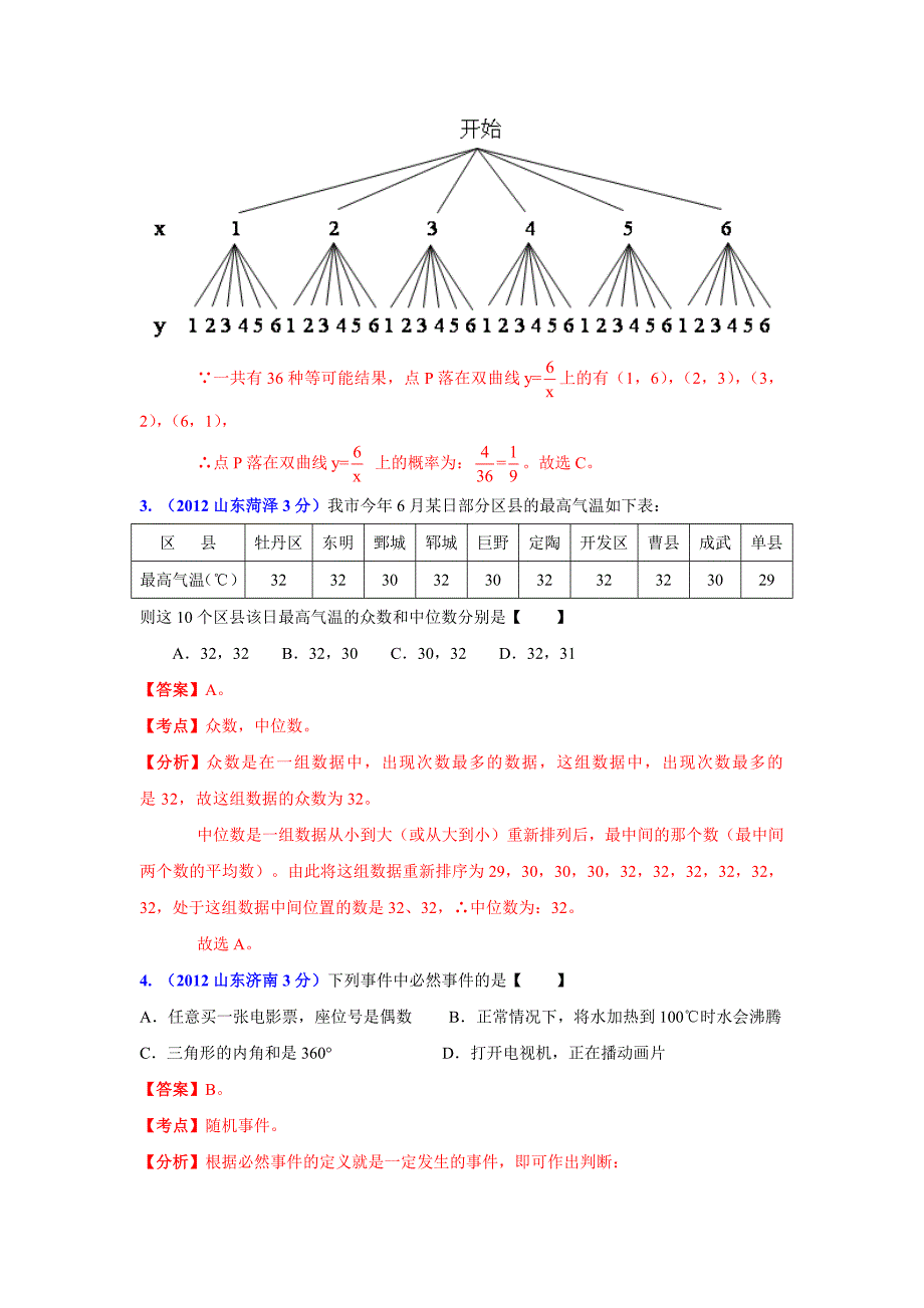 【名校精品】山东省各市中考数学分类解析 专题7：统计与概率_第2页