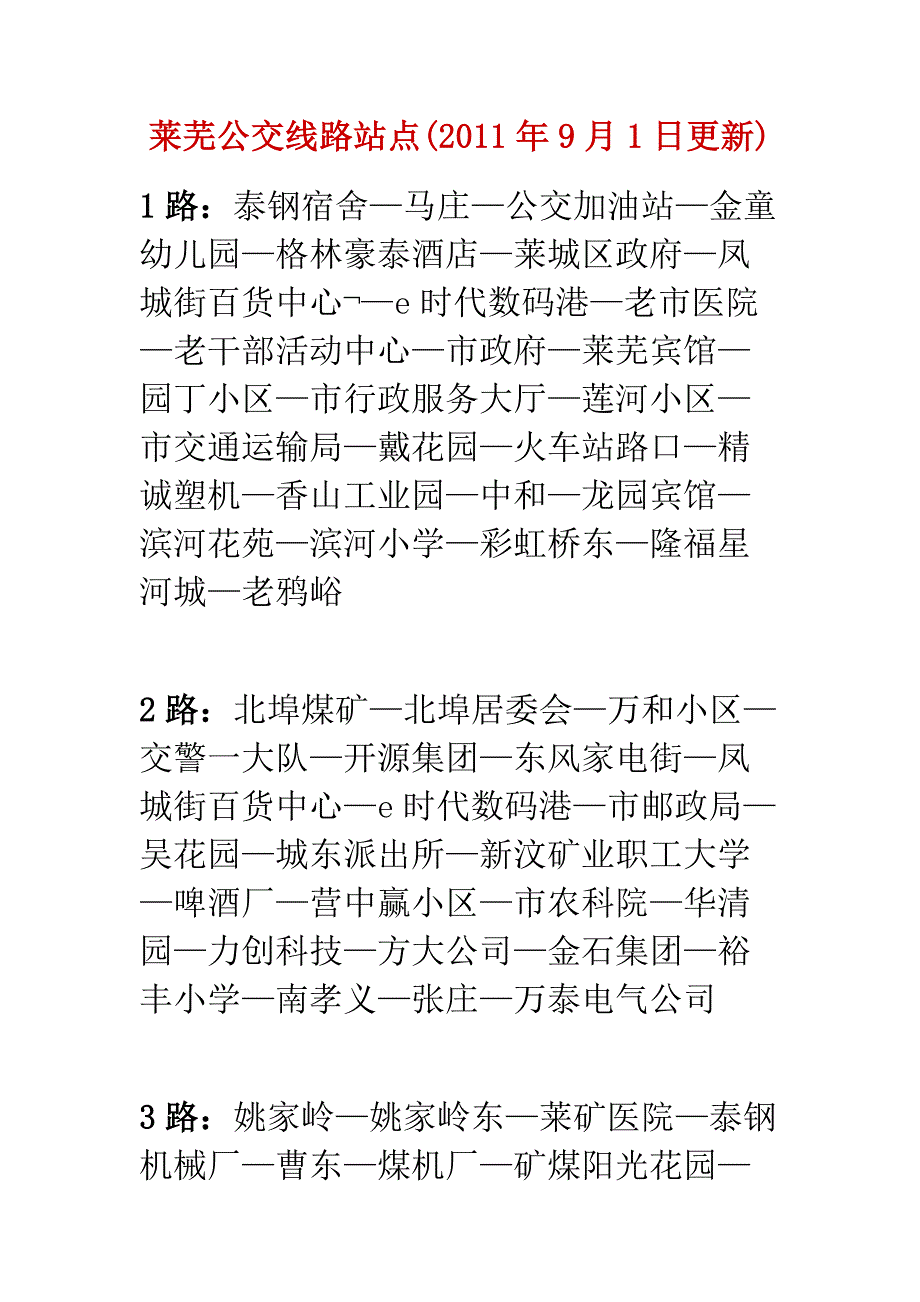 莱芜公交线路站点.doc_第1页