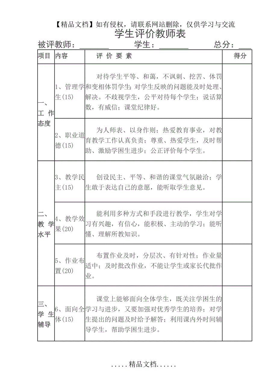 教师自我评价表_第4页